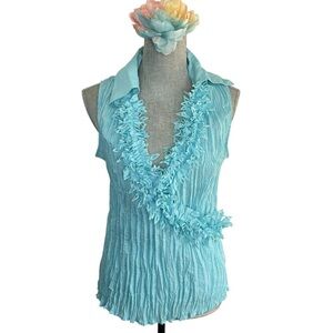 Kaelyn Max Blue Sleeveless accordion ruffle front Blouse Size XL